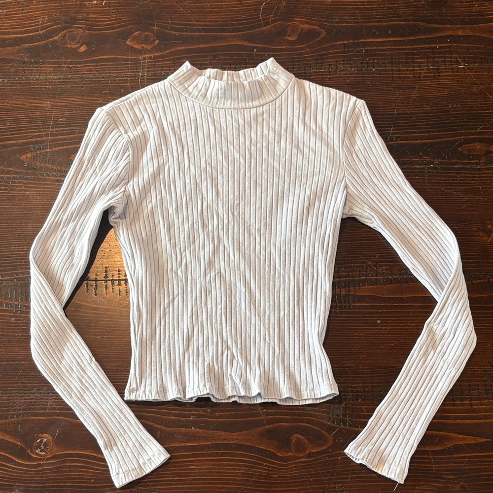 Women's Ribbed Mock Neck Long Sleeve Top - White